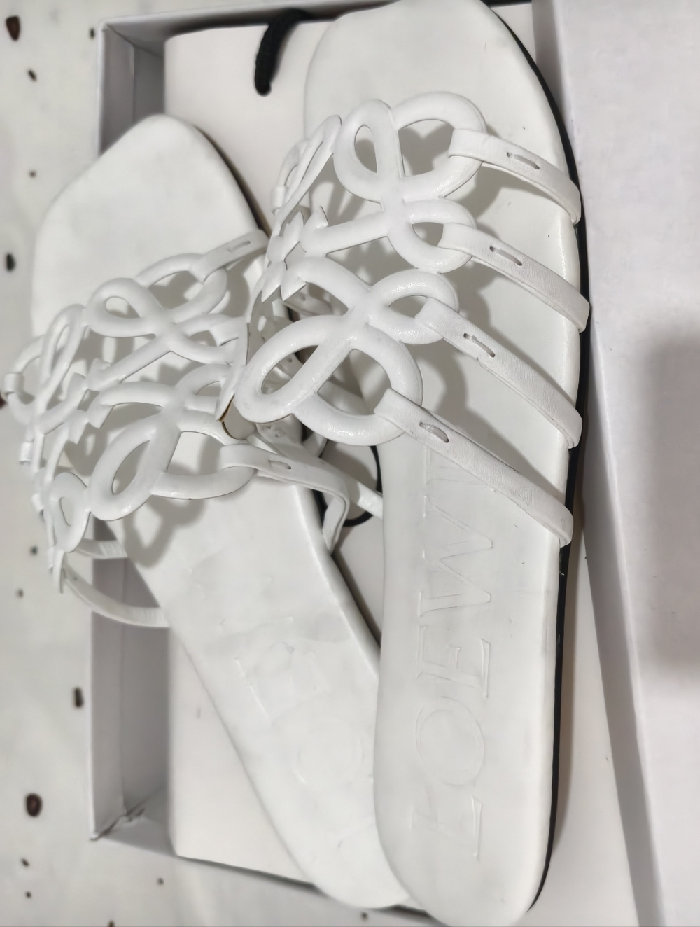 LOEWE Logo Slide Sandals White Leather Slip OnWomen's EU 38 Casual Straps